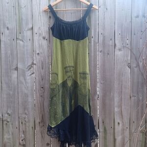 Green and Black Sleeveless Dress